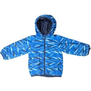 Columbia Kids Blue Geometric Fleece Lined Hooded Windbreaker Jacket Full Zip